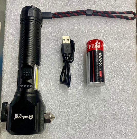 Ruilang Multifunctional High Power Telescopic Rechargeable Torch With RGB LED Flashlight Can be used as a Powerbank For Policing Hiking Camping (RL-233)