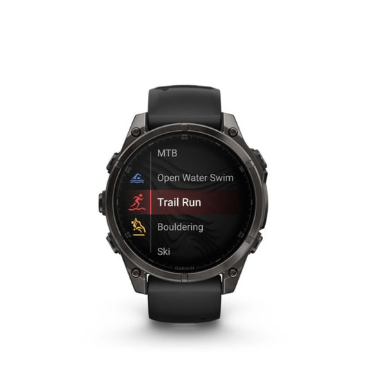 Garmin fenix® 8 – 47 mm, AMOLED Sapphire carbon gray DLC titanium with black/pebble gray silicone