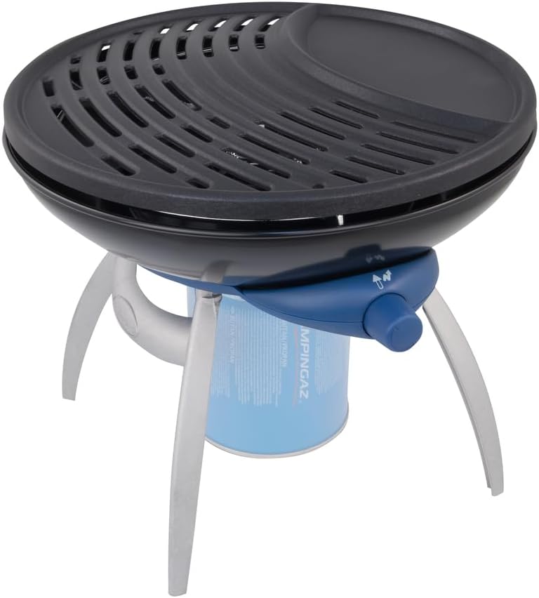 Campingaz Party Grill 100, Camping Stove and Grill, All-in-One Portable Camping BBQ, with Griddle, Grid and Pan Support, Black