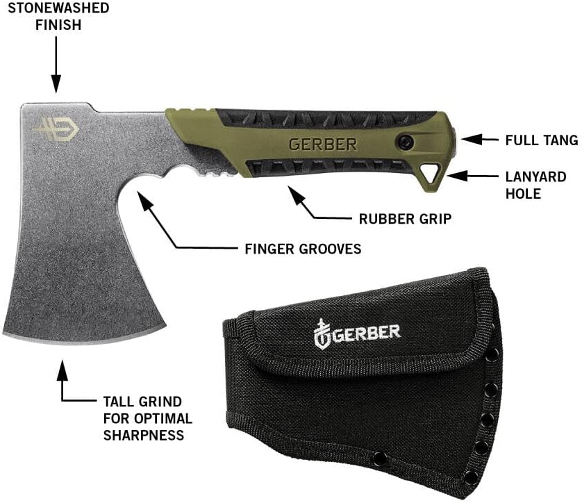 Gerber Gear Pack Hatchet - 3.5" Steel Blade Axe with Full Tang - Survival, Bushcraft and Camping Gear
