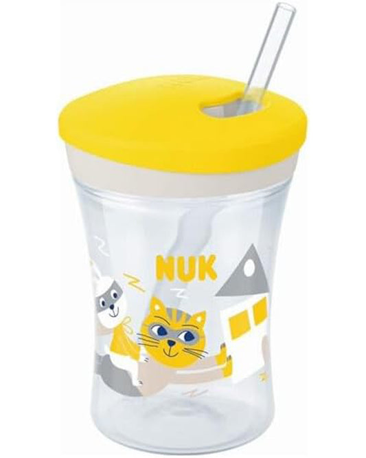 NUK Action Cup Toddler Cup | 12+ Months | Twist Close Soft Drinking Straw | Leak-Proof & Washable | BPA-Free | 230ml | Green Leopard