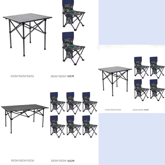 Outdoor Folding Chairs, Outdoor Camping Multifunctional Portable Folding Table and Chairs Set, Six Chairs with Storage Bag