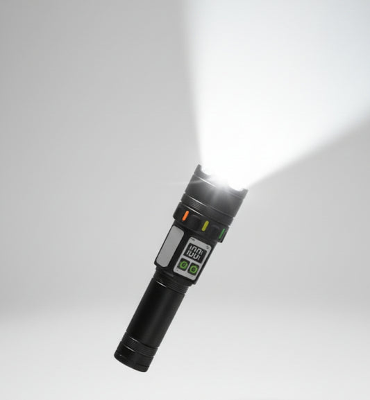 RuiLang RL-LS02 LED Multifunctional Flashlight | Rechargeable Torch with Zoom, Digital Display & Power Bank