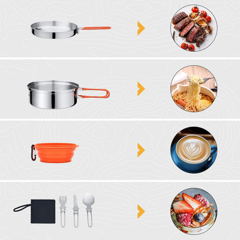 KingCamp KA2008 Adventure Stainless Steel Camping Cookware Mess Kit 25Pcs
