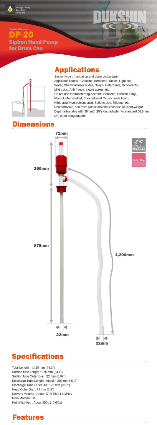 DP 20 SIPHON HAND PUMP FOR DRUM CAN