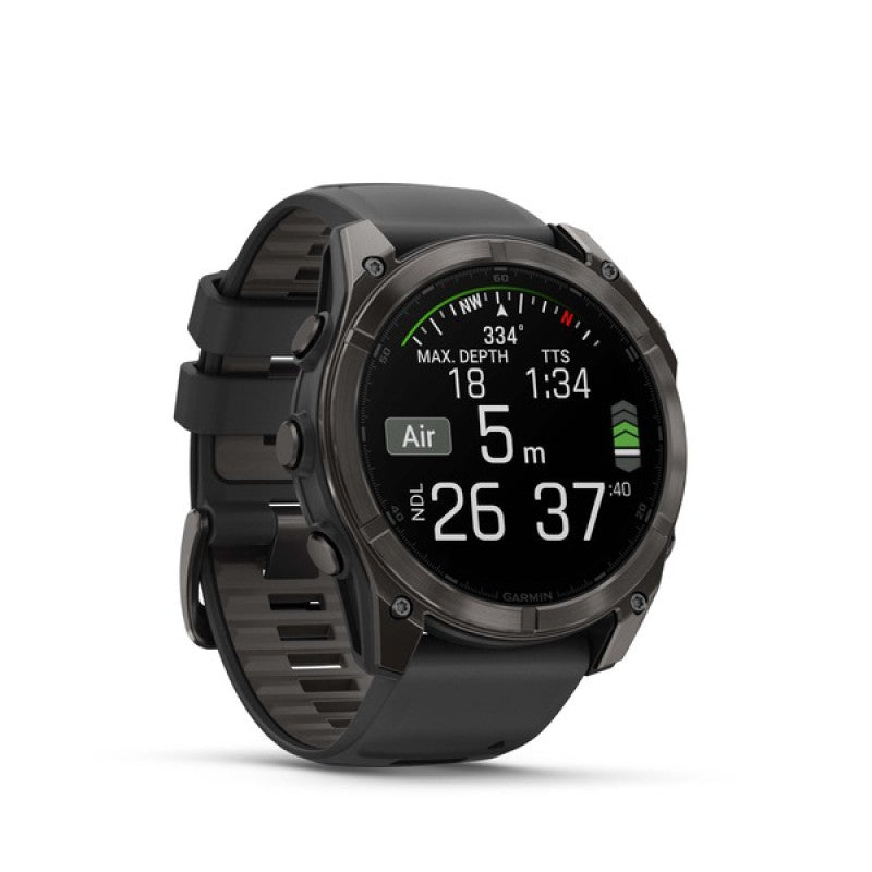 Garmin Fenix® 8 – 51 MM , AMOLED Sapphire carbon gray DLC titanium with black/pebble gray silicone