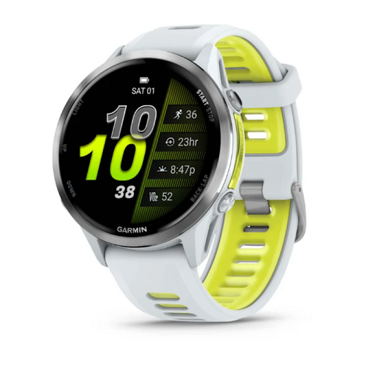 Garmin Forerunner® 970 Titanium with Whitestone Case and Whitestone/Translucent Amp Yellow Band