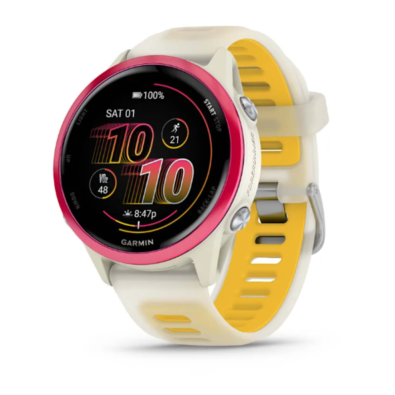 Garmin Forerunner® 570 - 42mm Raspberry Aluminum with Translucent Bone/Mango Band