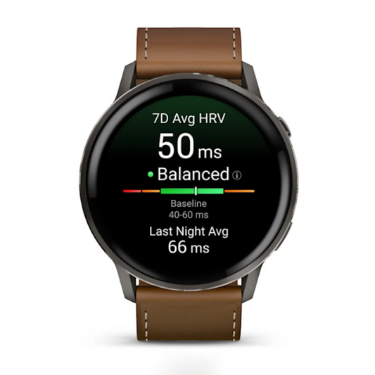 Garmin Venu® 4 – 45 mm Slate with Black Silicone Band and Brown Leather Band