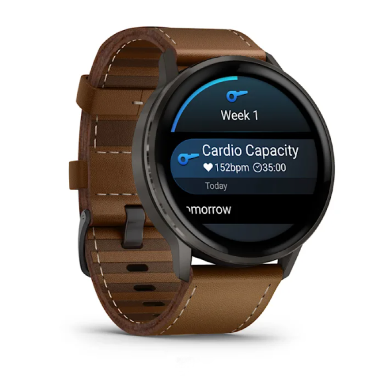Garmin Venu® 4 – 45 mm Slate with Black Silicone Band and Brown Leather Band