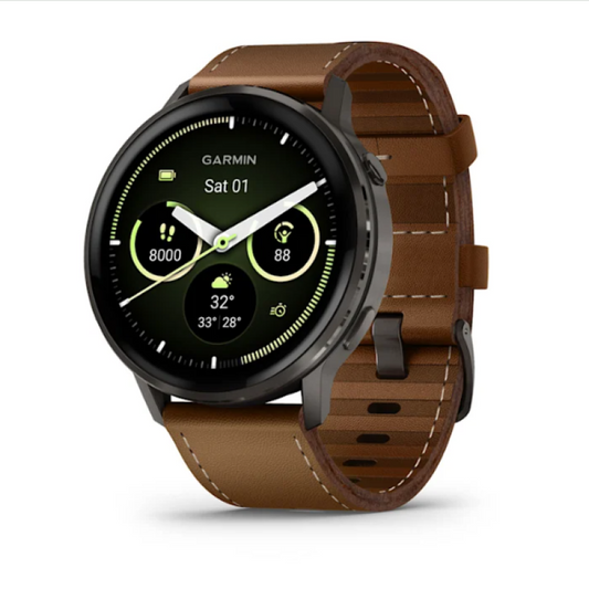 Garmin Venu® 4 – 45 mm Slate with Black Silicone Band and Brown Leather Band
