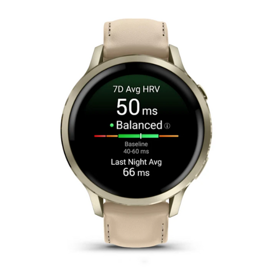 Garmin Venu® 4 – 41 mm Lunar Gold with Bone Silicone Band and Light Sand Leather Band