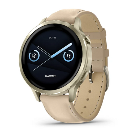 Garmin Venu® 4 – 41 mm Lunar Gold with Bone Silicone Band and Light Sand Leather Band