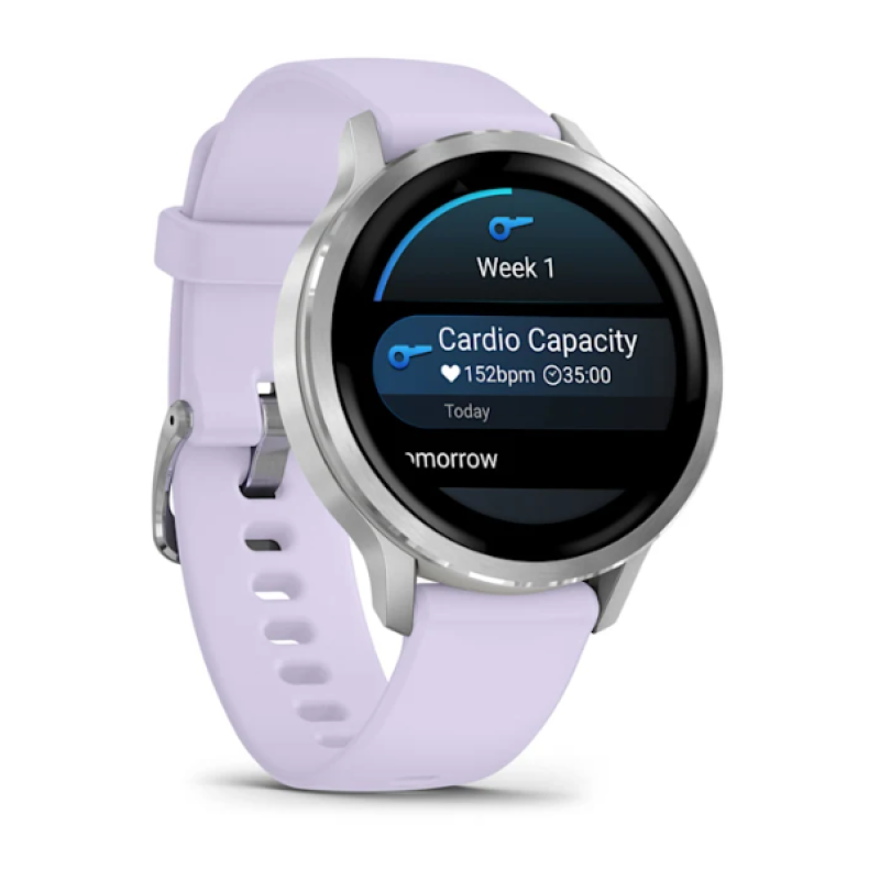 Garmin Venu® 4 – 41 mm Silver with Periwinkle Silicone Band