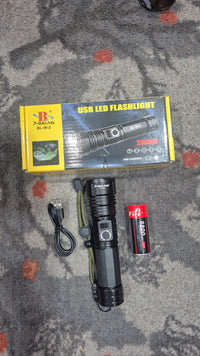 X-BALOG BL-W2 USB Rechargeable LED Flashlight – 2000M High Power Zoom Torch with 8800mAh Battery