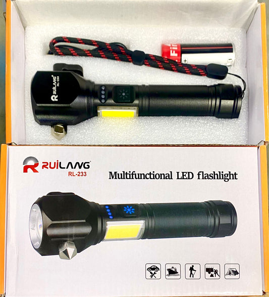 Ruilang Multifunctional High Power Telescopic Rechargeable Torch With RGB LED Flashlight Can be used as a Powerbank For Policing Hiking Camping (RL-233)