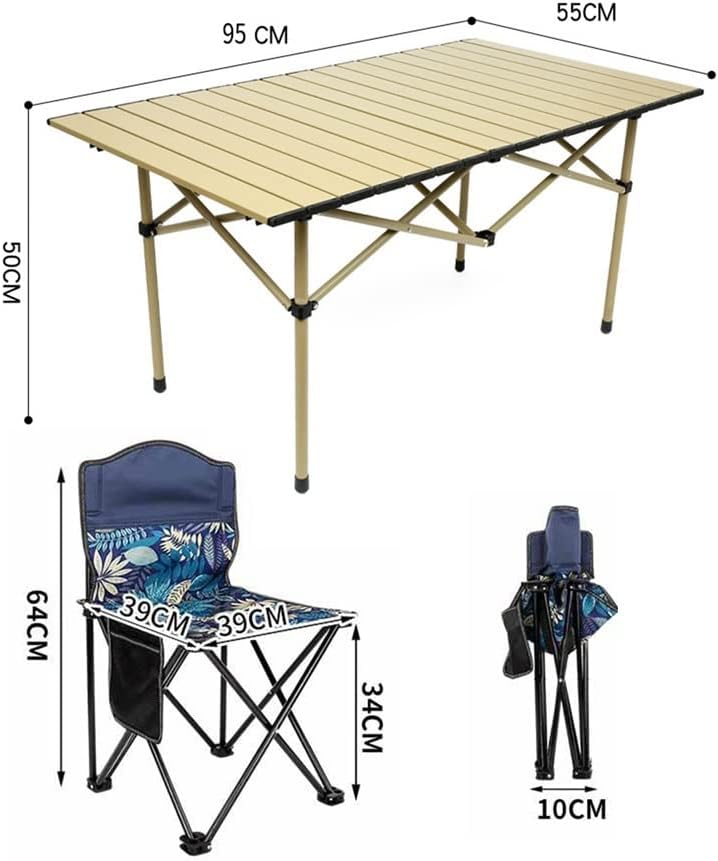 Portable Outdoor Folding Camping Chair Placemats, Aluminium Alloy Folding Table, Outdoor Multifunctional Camping Dining Table, Picnic Table and Chair with Carry Bag for Patio, Garden, Beach Little