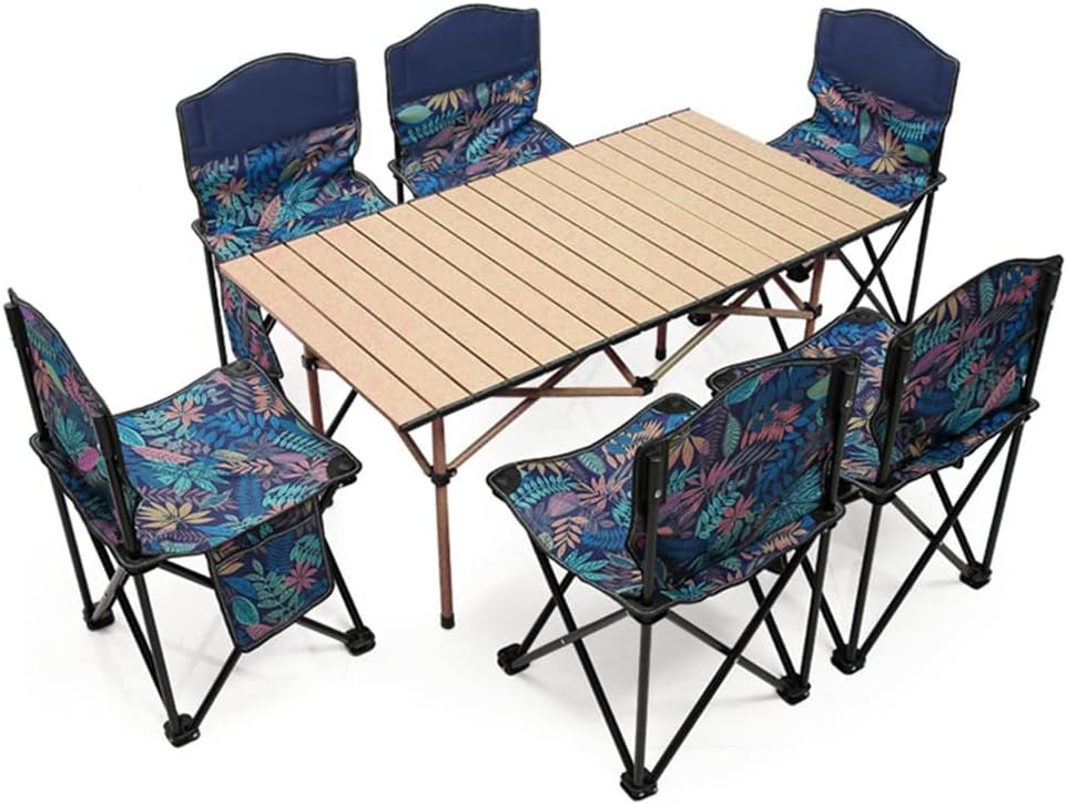 Portable Outdoor Folding Camping Chair Placemats, Aluminium Alloy Folding Table, Outdoor Multifunctional Camping Dining Table, Picnic Table and Chair with Carry Bag for Patio, Garden, Beach Little