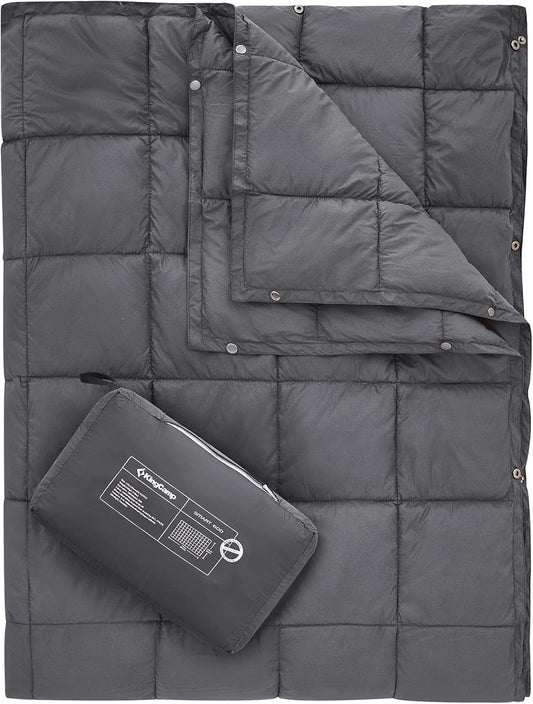 KingCamp Ultralight Camping Blanket, Packable Down Alternative Puffy Wearable Blankets Weatherproof Warm Package Quilt with Snap Buttons for Outdoor Hiking Travel Picnic Stadium