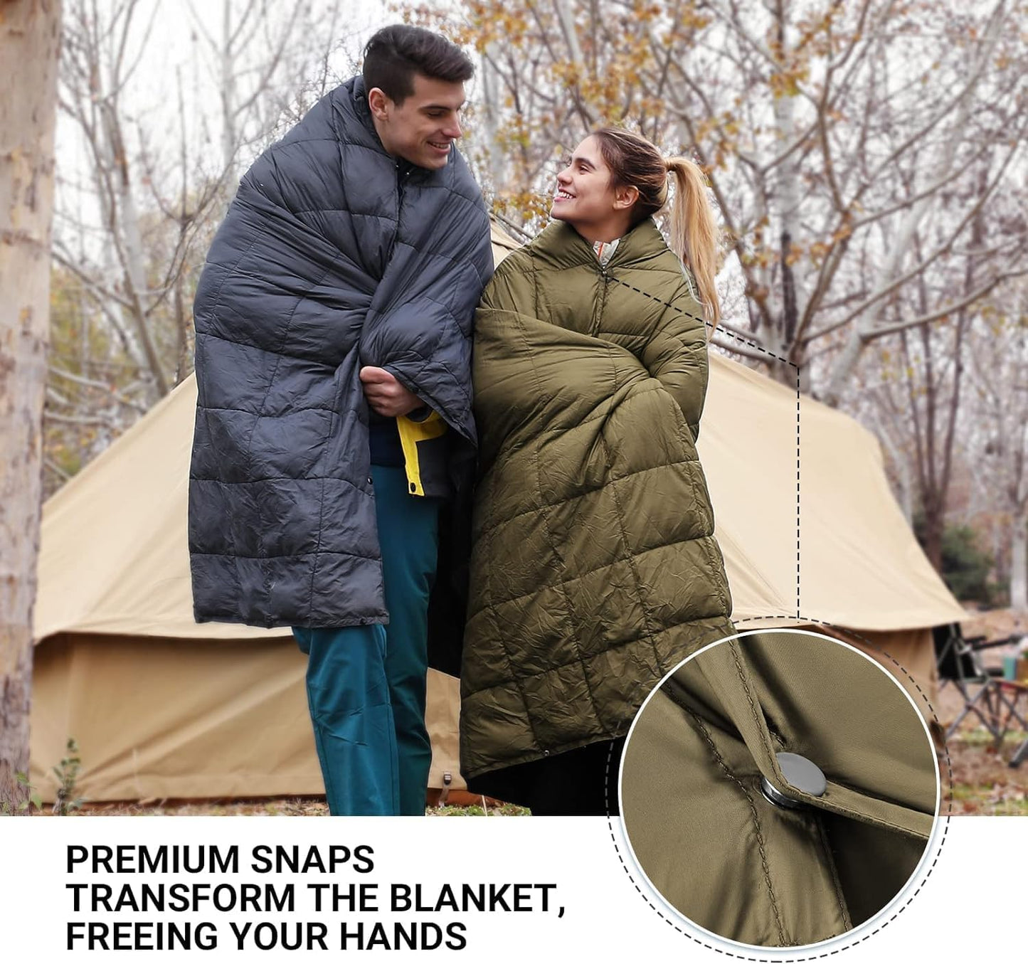 KingCamp Ultralight Camping Blanket, Packable Down Alternative Puffy Wearable Blankets Weatherproof Warm Package Quilt with Snap Buttons for Outdoor Hiking Travel Picnic Stadium