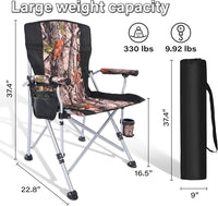 VOOVY Portable Camping Chair Heavy Duty Folding Chair, Outdoor Large Chairs Support 400lbs Portable Arm Chair with Storage Bag, Cup Holder, Carry Bag