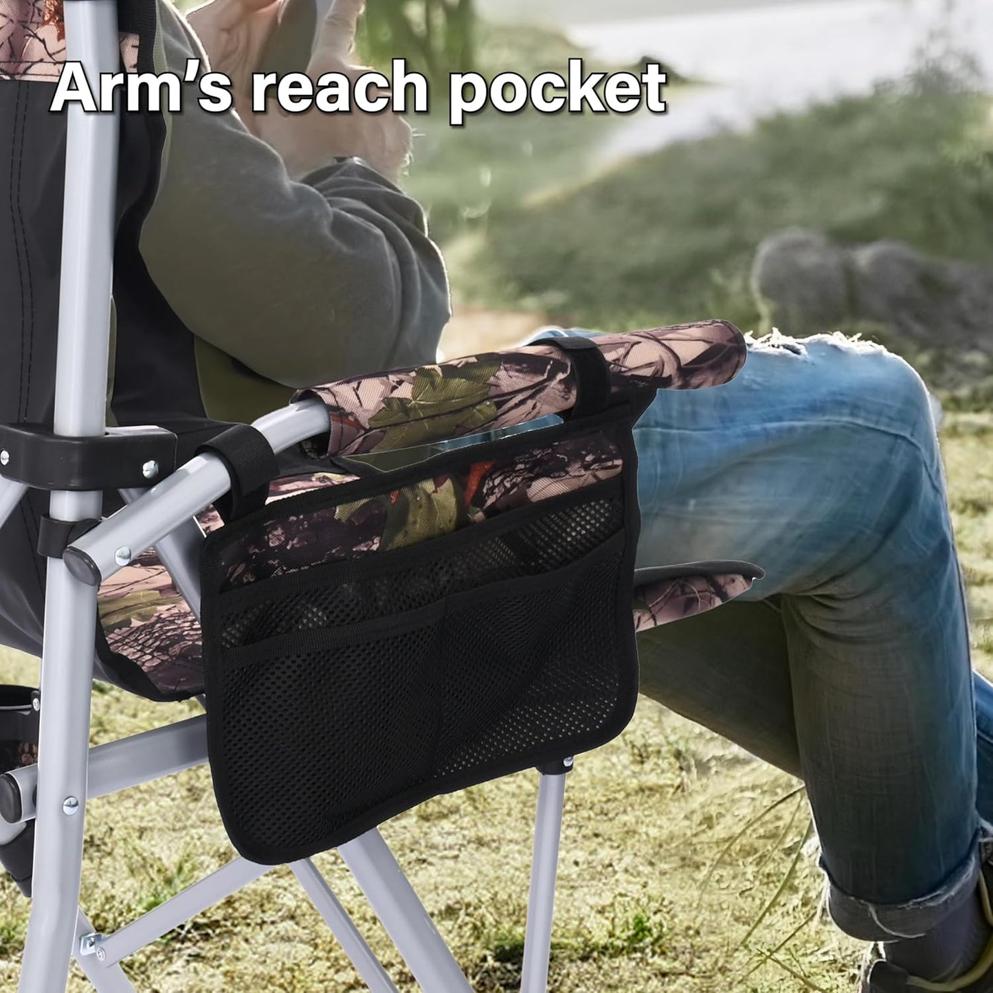 VOOVY Portable Camping Chair Heavy Duty Folding Chair, Outdoor Large Chairs Support 400lbs Portable Arm Chair with Storage Bag, Cup Holder, Carry Bag
