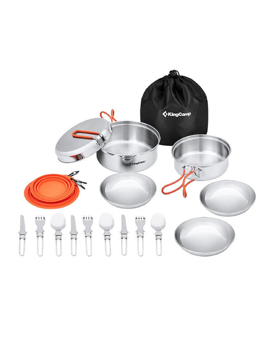 KingCamp KA2008 Adventure Stainless Steel Camping Cookware Mess Kit 25Pcs