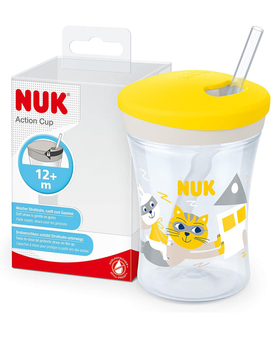NUK Action Cup Toddler Cup | 12+ Months | Twist Close Soft Drinking Straw | Leak-Proof &amp; Washable | BPA-Free | 230ml | Green Leopard