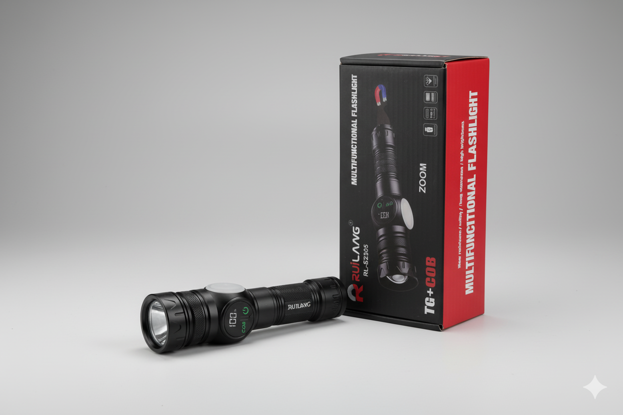 RuiLang RL-S2305 Multifunctional Rechargeable Flashlight | TG+COB LED | Zoom | USB Charging | Magnetic Base | Waterproof Torch