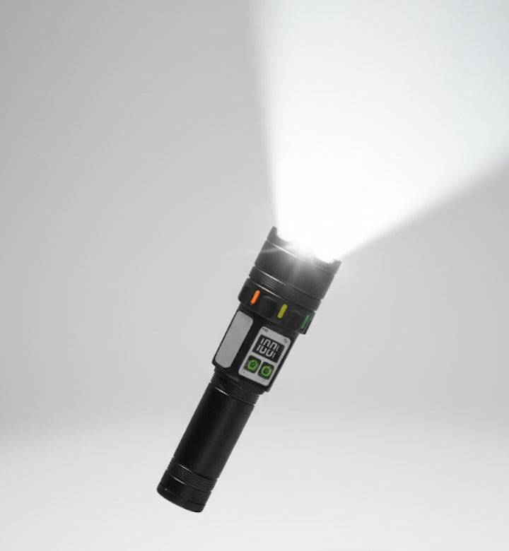 RuiLang RL-LS02 LED Multifunctional Flashlight | Rechargeable Torch with Zoom, Digital Display & Power Bank