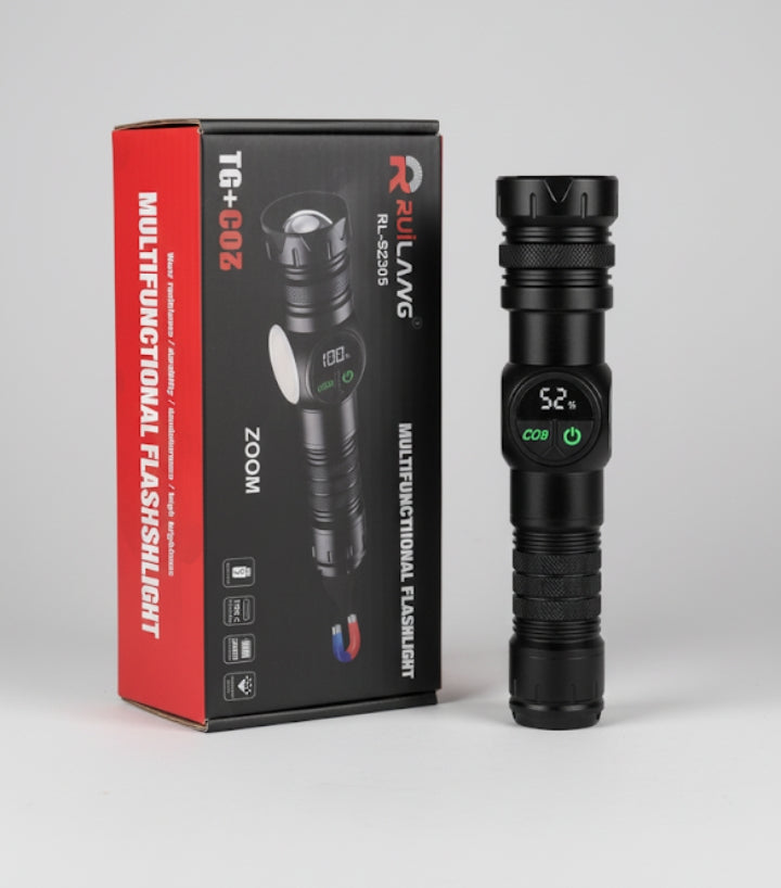 RuiLang RL-S2305 Multifunctional Rechargeable Flashlight | TG+COB LED | Zoom | USB Charging | Magnetic Base | Waterproof Torch