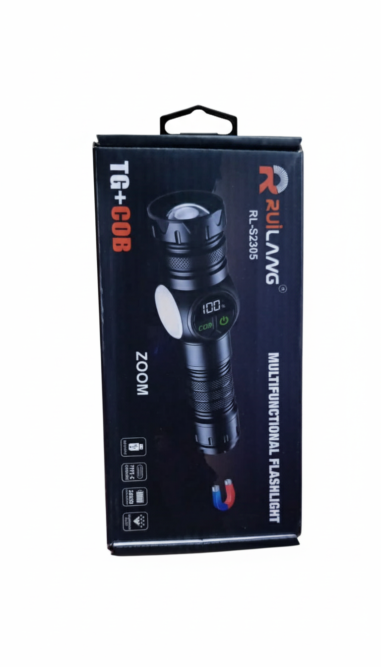 RuiLang RL-S2305 Multifunctional Rechargeable Flashlight | TG+COB LED | Zoom | USB Charging | Magnetic Base | Waterproof Torch