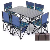 Outdoor Folding Chairs, Outdoor Camping Multifunctional Portable Folding Table and Chairs Set, Six Chairs with Storage Bag