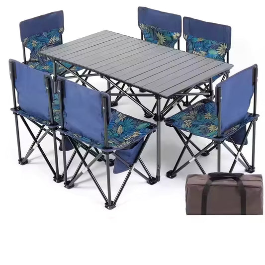 Outdoor Folding Chairs, Outdoor Camping Multifunctional Portable Folding Table and Chairs Set, Six Chairs with Storage Bag