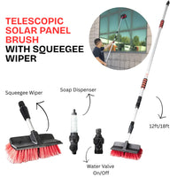 Telescopic Solar Panel Cleaning Brush with Squeegee Wiper – 12ft & 18ft Sizes