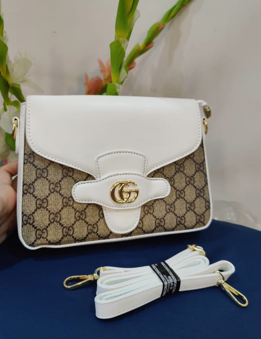 Elegant Monogram Canvas Shoulder Bag with Clean White Leather Trim