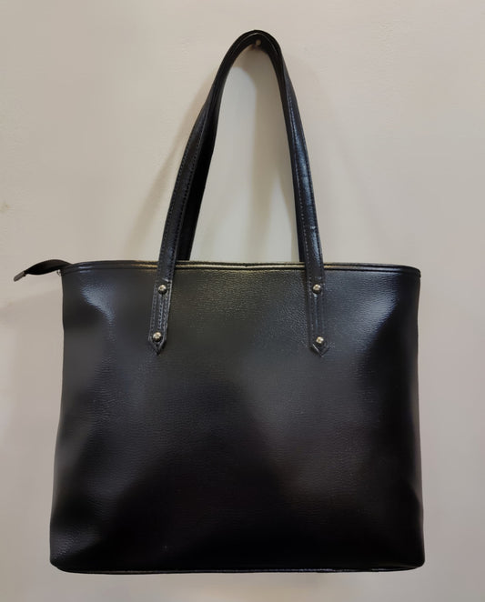 Classic Jet Black Vegan Leather Essential Tote with Silver Stud Detailing