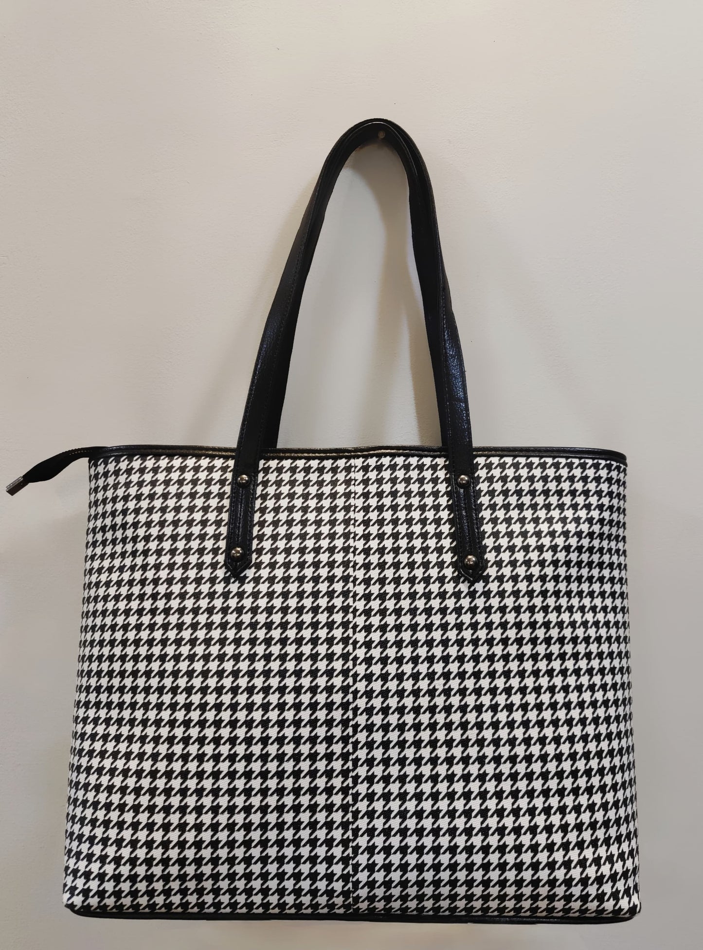Classic Houndstooth Essential Tote with Vegan Leather Trim