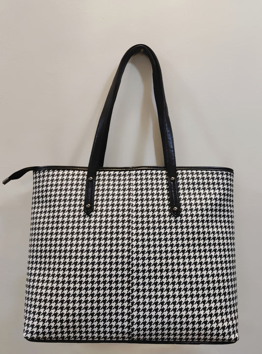 Classic Houndstooth Essential Tote with Vegan Leather Trim