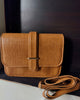 Cognac Croc-Embossed Vegan Leather Crossbody Bag with Minimalist Gold Bar