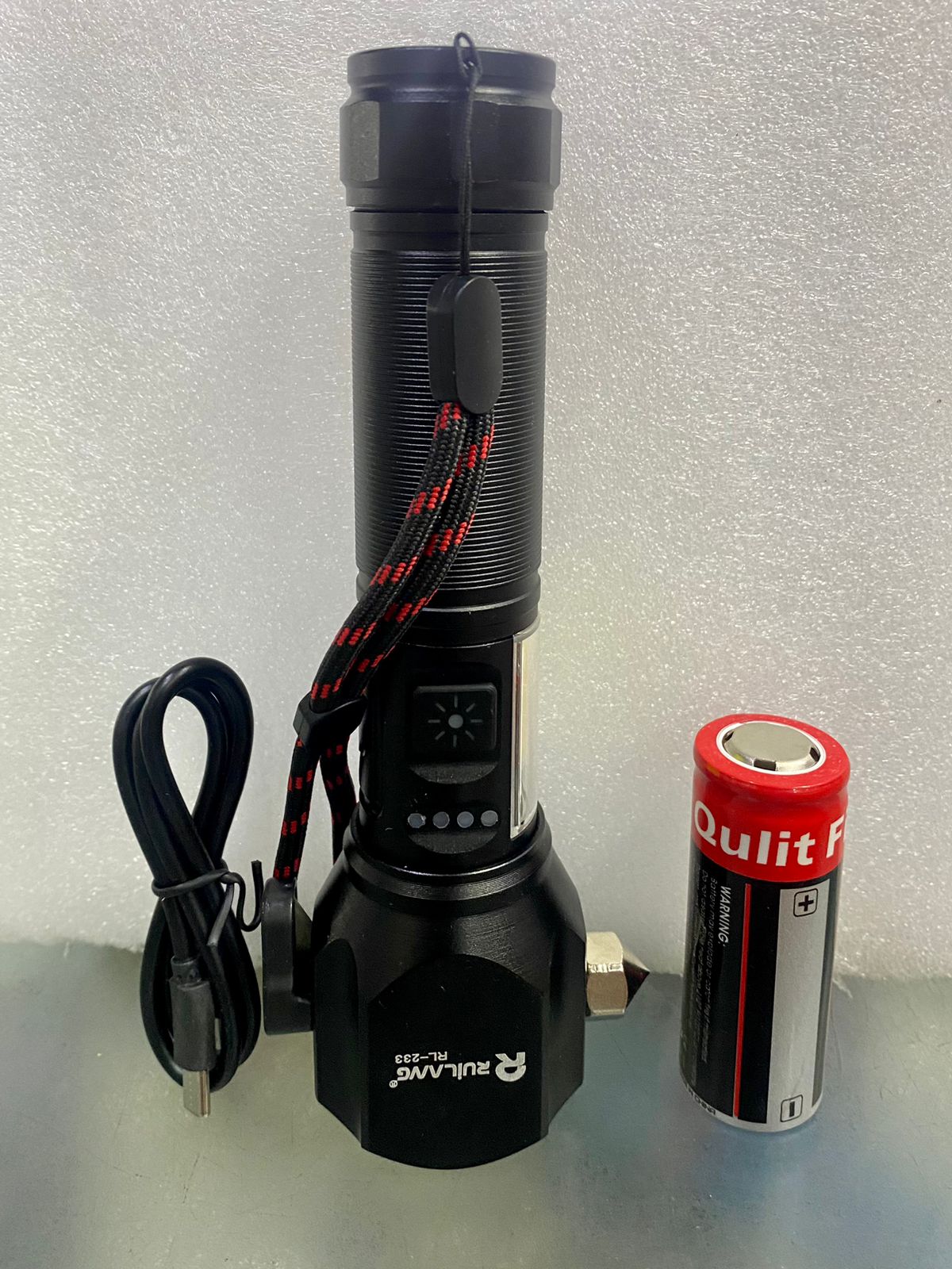 Ruilang Multifunctional High Power Telescopic Rechargeable Torch With RGB LED Flashlight Can be used as a Powerbank For Policing Hiking Camping (RL-233)