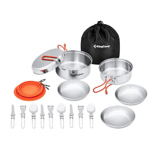 KingCamp KA2008 Adventure Stainless Steel Camping Cookware Mess Kit 25Pcs