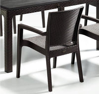Rattan Effect Garden Furniture Set – Glass Top Dining Table 6 Stackable Chairs