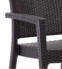 Rattan Effect Garden Furniture Set – Glass Top Dining Table 6 Stackable Chairs