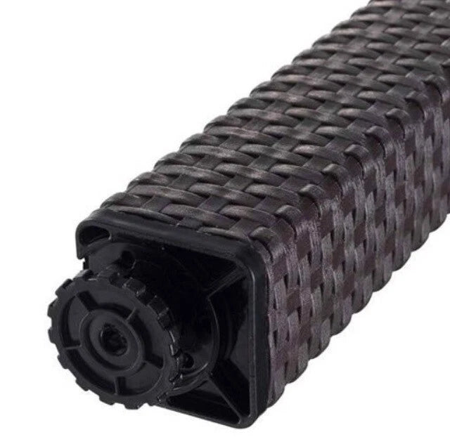 Rattan Effect Garden Furniture Set – Glass Top Dining Table 6 Stackable Chairs