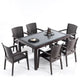 Rattan Effect Garden Furniture Set – Glass Top Dining Table 6 Stackable Chairs