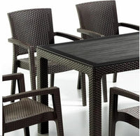 Rattan Effect Garden Furniture Set – Glass Top Dining Table 6 Stackable Chairs