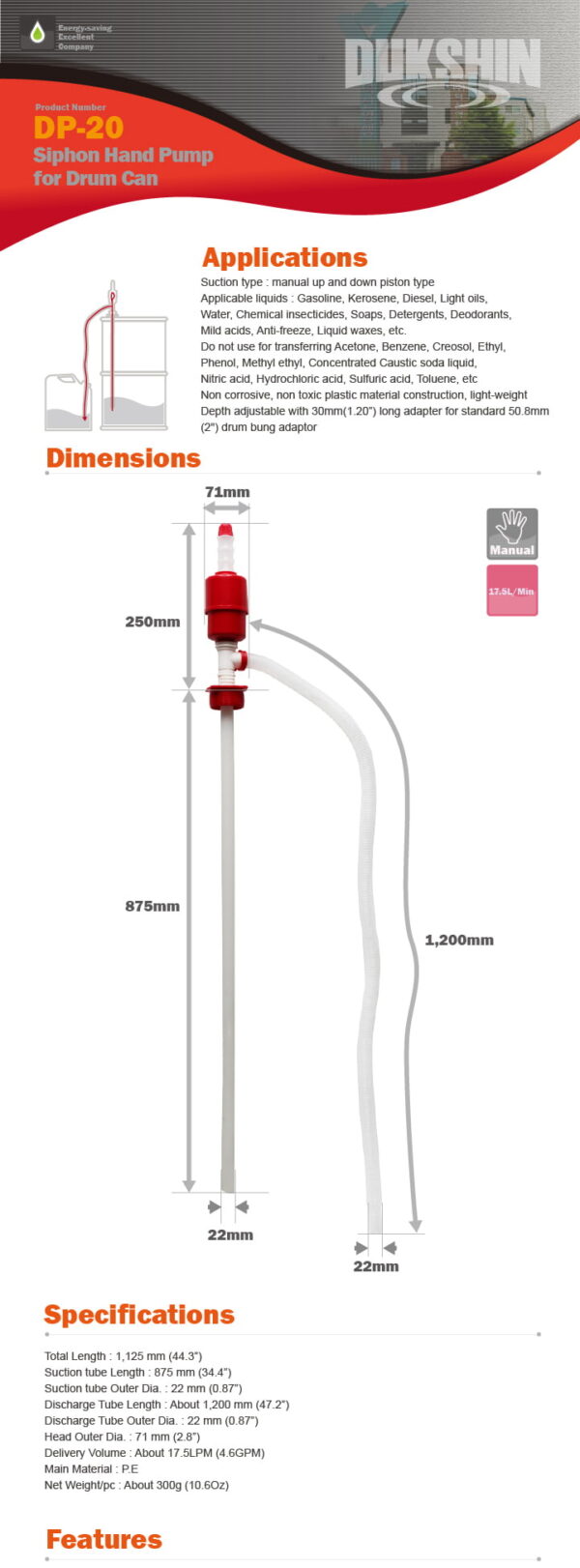 DP 20 SIPHON HAND PUMP FOR DRUM CAN