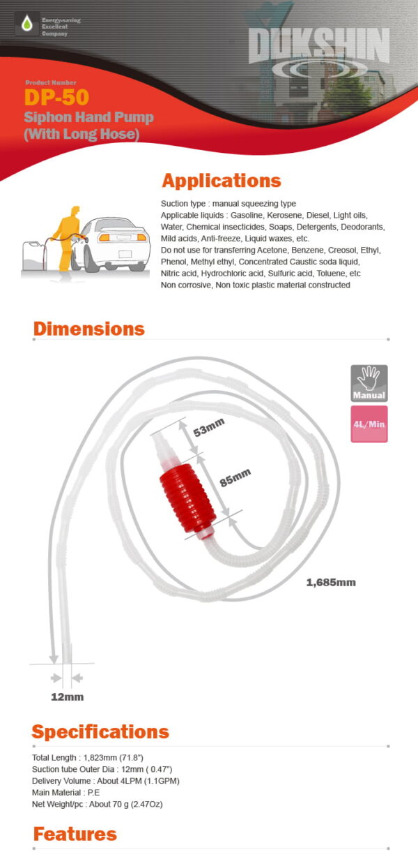 DP 50 SIPHON HAND PUMP WITH LONG HOSE