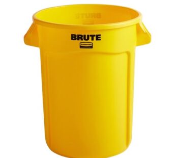 BRUTE 32 Gallon Yellow Round Trash Can with Lid